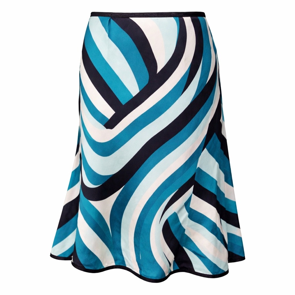Ann Taylor Silk Skirt‎ Abstract Teal Coastal Euro Summer Y2K Midi-6P